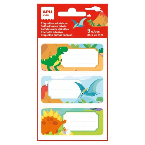 &Eacute;tiquettes scolaires dinosaures 9 unit&eacute;s - Apli 