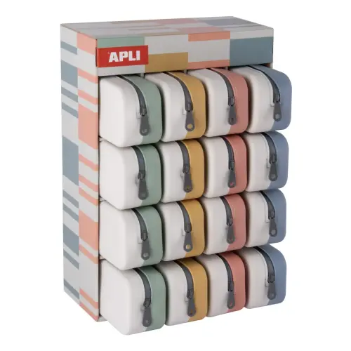 Pr&eacute;sentoir de 16 trousses en silicone bicolores Up North - Apli 