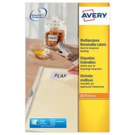 25 planches de 4 &eacute;tiquettes blanches enlevables laser - 99,1x139mm - AVERY 