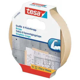 Rouleau d'adh&eacute;sif de fixation cr&ecirc;p&eacute; sans solvant - 25 m x 19 mm - Tesa 
