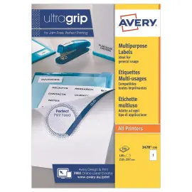 100 Etiquettes blanches multi-usages - 210x297mm - AVERY 