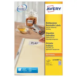 25 planches de 189 &eacute;tiquettes blanches enlevables - 25,4x10mm - AVERY 