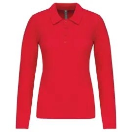 Polo femme - Manches longues - Taille M - Rouge 