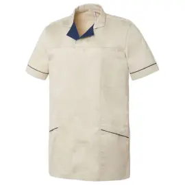 TUNIQUE MANCHES COURTES HOMME &Agrave; COL TAILLEUR ALEXIS &ndash; BEIGE NAVY &ndash; T.1 