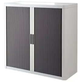 Armoire basse &agrave; rideaux Easyoffice blanc et anthracite - 1 m - PAPERFLOW 