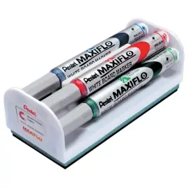 Kit 4 marqueurs effa&ccedil;ables + brosse magn&eacute;tique - PENTEL 