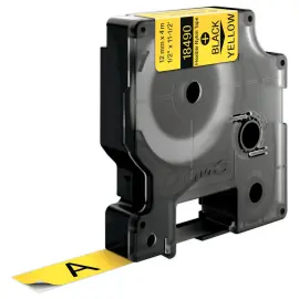 Ruban RHINO DYMO 18490 - 3,5 m x 12 mm - Texte noir sur fond jaune 