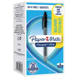 36 (30+6 offerts) Stylos bille r&eacute;tractables Flexgrip - &Eacute;criture moyenne - Noir - PAPERMATE 