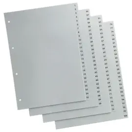Jeu d'intercalaires num&eacute;riques - A4 maxi - 100 touches - FIDUCIAL 