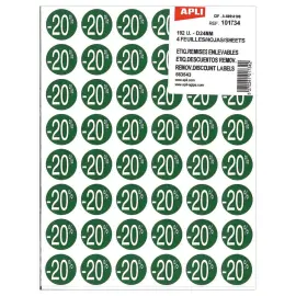 4 feuilles de 48 &eacute;tiquettes remises -20% vertes 