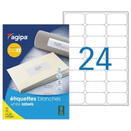 25 Planches d'&eacute;tiquettes MU 63,5X33,9mm soit 600 &eacute;tiquettes blanches 