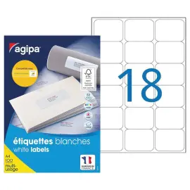 100 Planches d'&eacute;tiquettes MU 63,5 x 46,6 mm 1800 &eacute;tiquettes blanches 