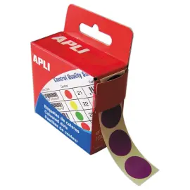 Bo&icirc;te distributrice de 150 pastilles gommettes rondes &Oslash; 15 mm mauve 