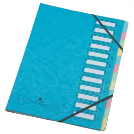 Trieur extensible carte lustr&eacute;e - 12 onglets - Bleu clair - FIDUCIAL 