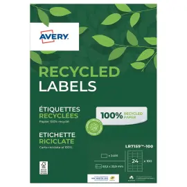 100 Planches d'&eacute;tiquettes laser AVERY 63,5x33,9 mm soit 2400 &eacute;tiq/bo&icirc;te 