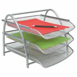 3 Corbeilles m&eacute;talliques coulissantes MESH sur support gris - ALBA 