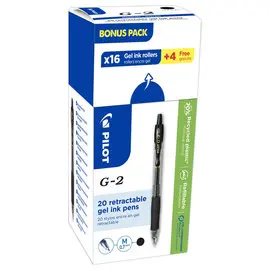 20 (16+4 offerts) Stylos bille gel r&eacute;tractable PILOT G2 - noir 