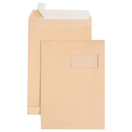 250 Pochettes &agrave; soufflet kraft brun - 229x324mm - fen&ecirc;tre 50x105 - GPV PACK'N POST 