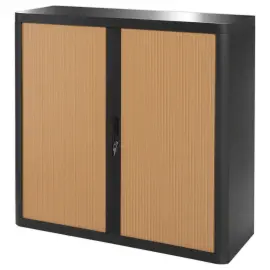 Armoire basse Easyoffice - Noir et h&ecirc;tre - PAPERFLOW 