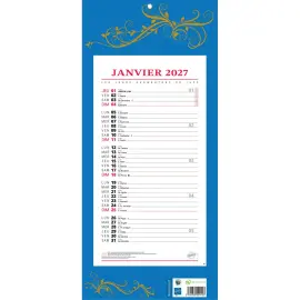 Calendrier mensuel &agrave; effeuiller  - 19x42cm - Bleu - Janvier &agrave; d&eacute;cembre - BOUCHUT GRANDREMY 