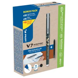 10 Rollers PILOT V7 + 30 recharges (dont la moiti&eacute; gratuites) - noir 