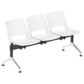 Poutre 3  places si&egrave;ges blancs TOM structure noire pieds alu sans acc. 
