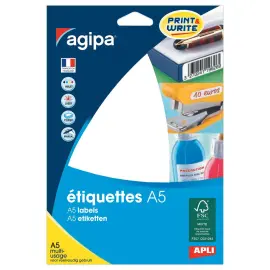 16 Planches d'&eacute;tiquettes multi-usages 56x34 mm, blanc - 192 &eacute;tiq 