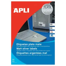20 Planches d'&eacute;tiquettes inalt&eacute;rables laser 63,5x29,6mm 540 &eacute;tiq. argent 