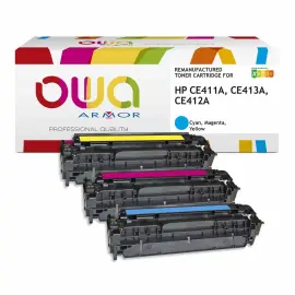 3 Toners &eacute;q. HP 305A - Cyan, Magenta, Jaune - OWA 