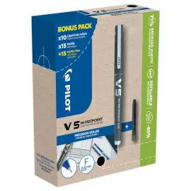10 Rollers PILOT V5 + 30 recharges dont la moiti&eacute; gratuites - noir - PILOT 