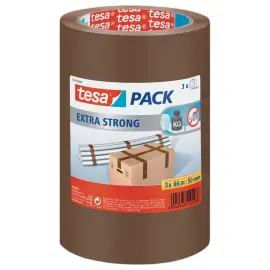 3 Rouleaux d'adh&eacute;sif d'emballage Extra Strong - 66 m x 50 mm - Brun - Tesa 