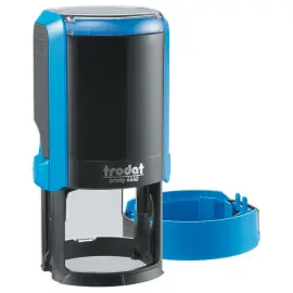 Timbre personnalisable Printy 4642 - Bo&icirc;tier bleu - Encre noire - &Oslash;42 mm - 8 lignes max. 