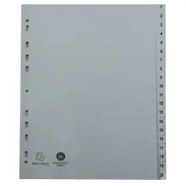 Jeu d'intercalaires imprim&eacute;s num&eacute;riques PP gris recycl&eacute; -10 positions 