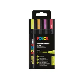 4 Marqueurs pour peinture &agrave; l'eau - Inodore - Pointe conique moyenne - Coloris fluo assortis 