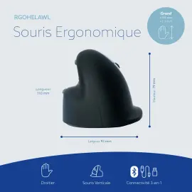 R-Go HE Souris ergonomique verticale sans fil droitier mod&egrave;le grand 