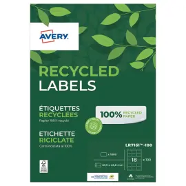 100 planches de 18 &eacute;tiquettes laser AVERY 63,5x46,6mm soit 1800 &eacute;tiq/bo&icirc;te 