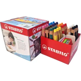 Crayon en bois gros module woody - mine 10mm - multi surfaces - 3 tailles - crayon inclus - coloris assortis - lot de 38 - Stabilo 