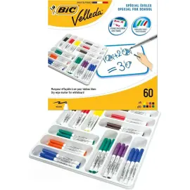 Marqueur effa&ccedil;able &agrave; sec BIC Velleda 1741 pour ardoise blanche - pointe moyenn - coloris assortis - lot de 60 