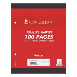 Feuille mobile simple perfor&eacute;e CONQUERANT 17X22cm - S&eacute;y&egrave;s 90g - lot de 200 