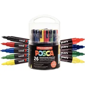 Marqueur peinture &agrave; base d'eau POSCA - inodore - pointes et coloris assortis - lot de 26 