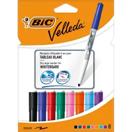 Marqueur effa&ccedil;able &agrave; sec BIC Velleda 1741 pour ardoise blanche - pointe moyenne - coloris assortis - lot de 8 