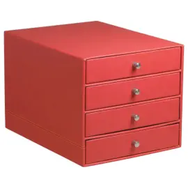Module classement Rhodiarama 4 tiroirs, simili cuir italien - Rouge 
