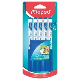5 feutres effa&ccedil;ables &agrave; sec MARKER'PEPS  bleus + 1 chiffonnette 
