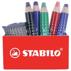 Crayons effa&ccedil;able &agrave; sec MARKdry + chiffonnette - Pot aimant&eacute; - STABILO 