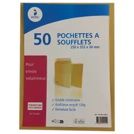 50 pochettes kraft &agrave; soufflet 120gr 250x353mm 