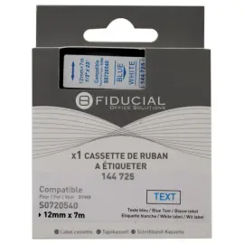 Ruban K7 pour titreuse DYMO S0720540 12mm blanc impression bleue 
