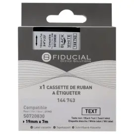 Ruban K7 pour titreuse DYMO S0720830 19mm blanc impression noire 