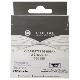 Ruban K7 pour titreuse DYMO S0721510 12 mmx4 m imp noire / blanc 