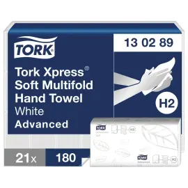 21 Essuie-mains interfoli&eacute;s doux H2 - Blanc - Tork 