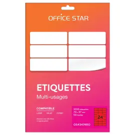 50 planches &eacute;tiquettes L70xH37mm, 1200 &eacute;tiq/ bo&icirc;te, rouge 
